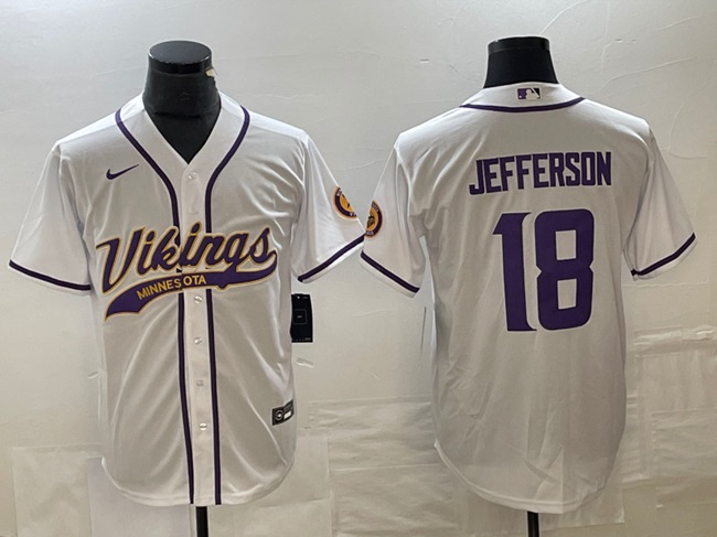 Men's Minnesota Vikings #18 Justin Jefferson White Cool Base Stitched Baseball Jersey